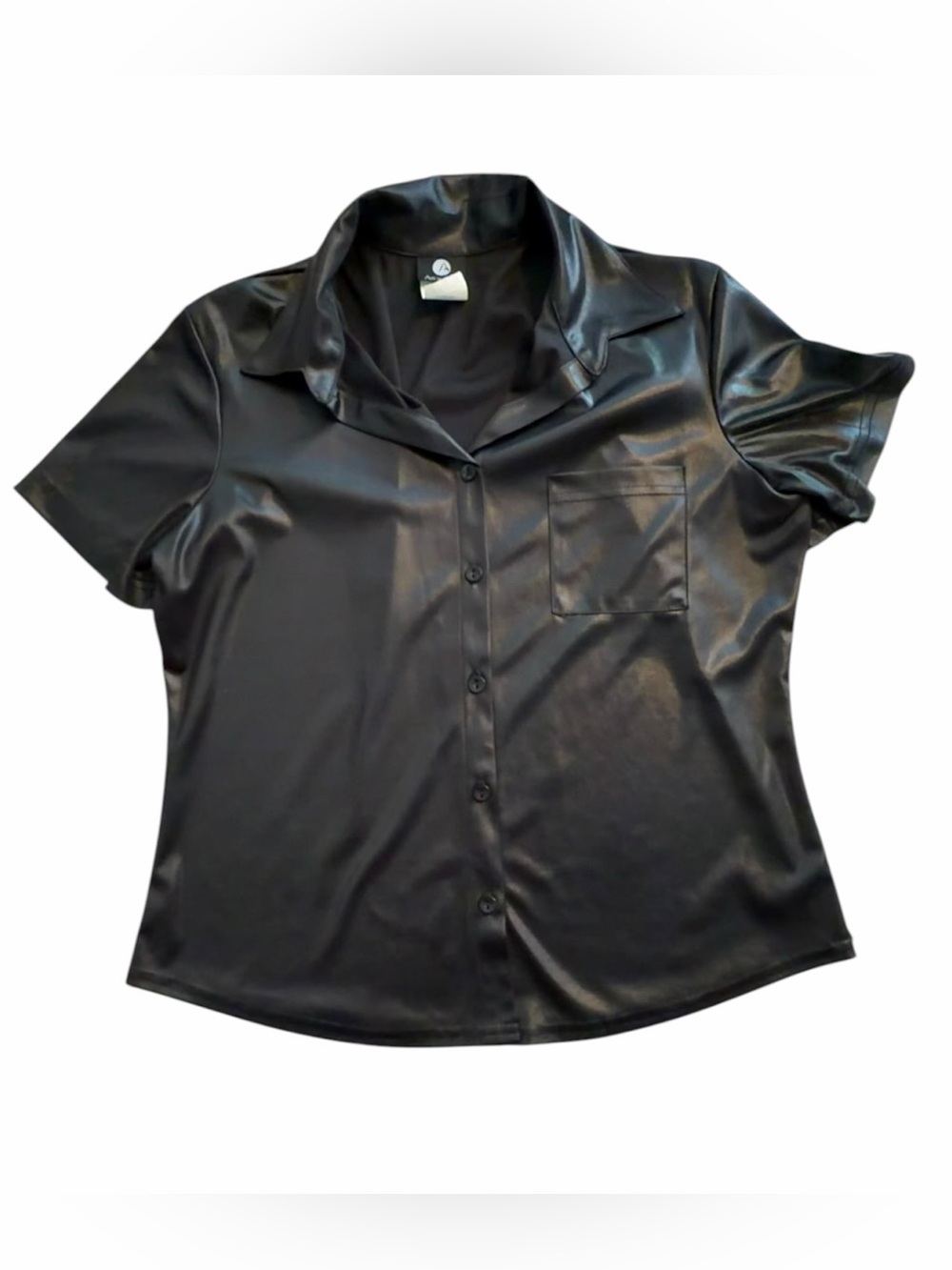 Anxiety 90s Y2K Vintage Black Faux Leather Button Up Blouse Sz XL
